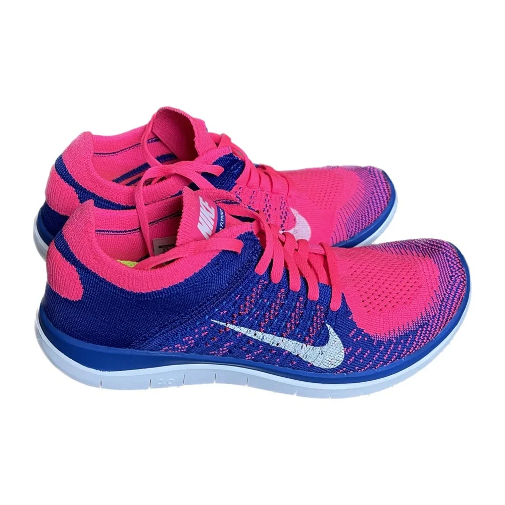 RARE Nike Free 4.0 Flyknit Sz 8.5 In Pink Flash/White-Game Royal - Picture 12 of 12
